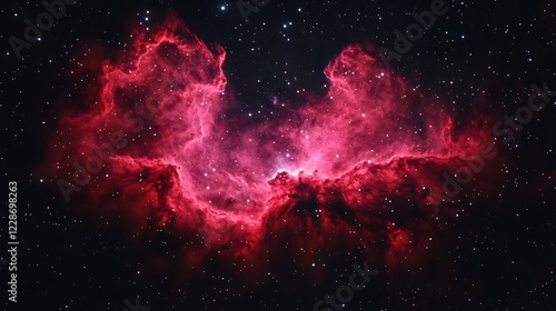 Glowing crimson nebula dramatically fills dark space. AI Generated photo