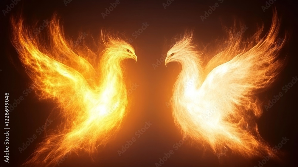 Fototapeta premium Fiery Phoenixes Embracing Celestial Fire Dance