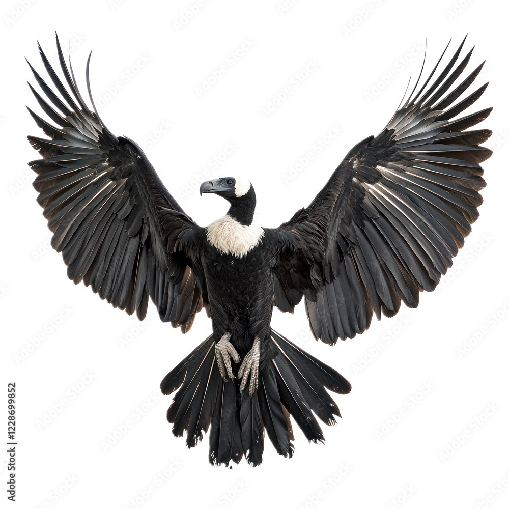 Obraz premium Andean Condor, massive black bird with white neck ruff and broad wings. isolated on transparency background