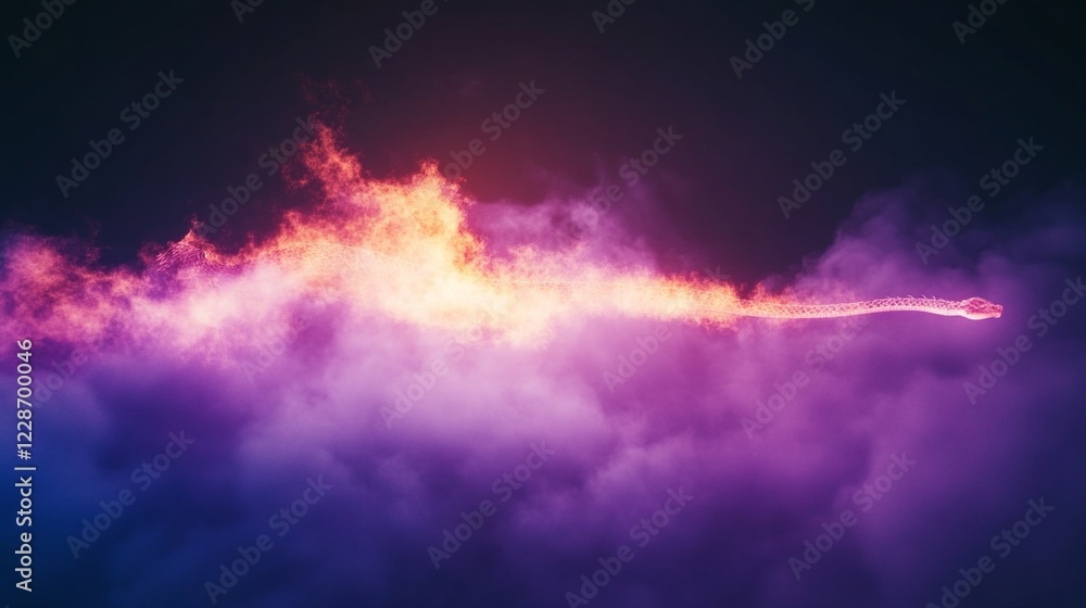Naklejka premium Fiery Serpent Soaring Through Purple Cloudscape