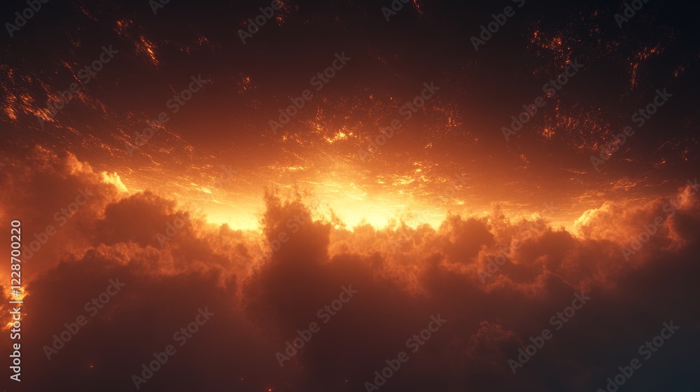 Naklejka premium Fiery Sunset Inferno Cloudscape Dramatic Sky