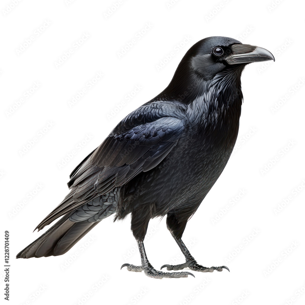 Obraz premium Common Raven, known for its glossy black feathers and distinctive call. isolated on transparency background