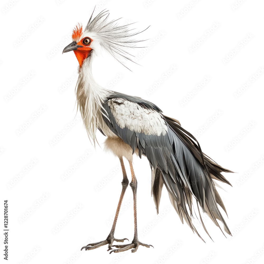 Secretary Bird, featuring long legs, a unique crest, and a hunting style for snakes. isolated on transparency background Secretary Bird, featuring long legs, a unique crest, and a hunting style for snakes. isolated on transparency background
