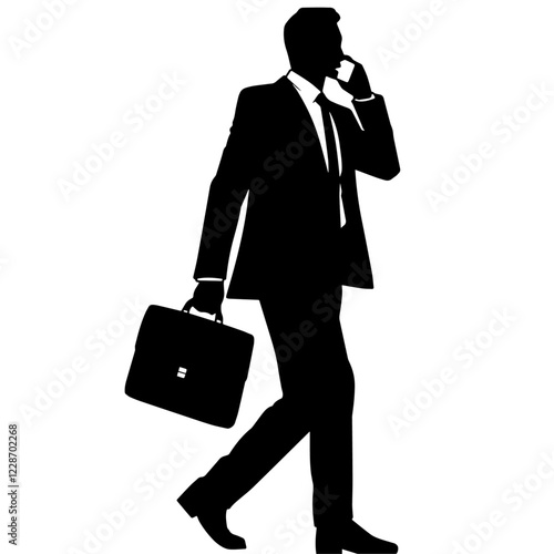 スマホで話しながら歩くビジネスマンのシルエット