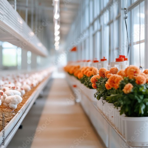 white chicken at poultry farm photo