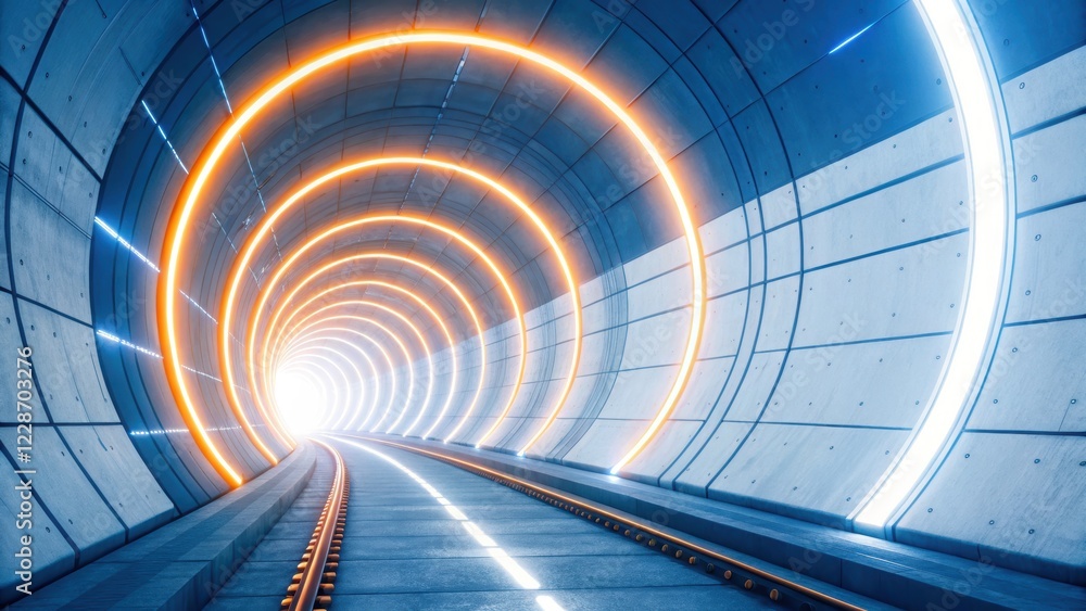 Fototapeta premium technology background concept, Illuminated tunnel with glowing circular patterns