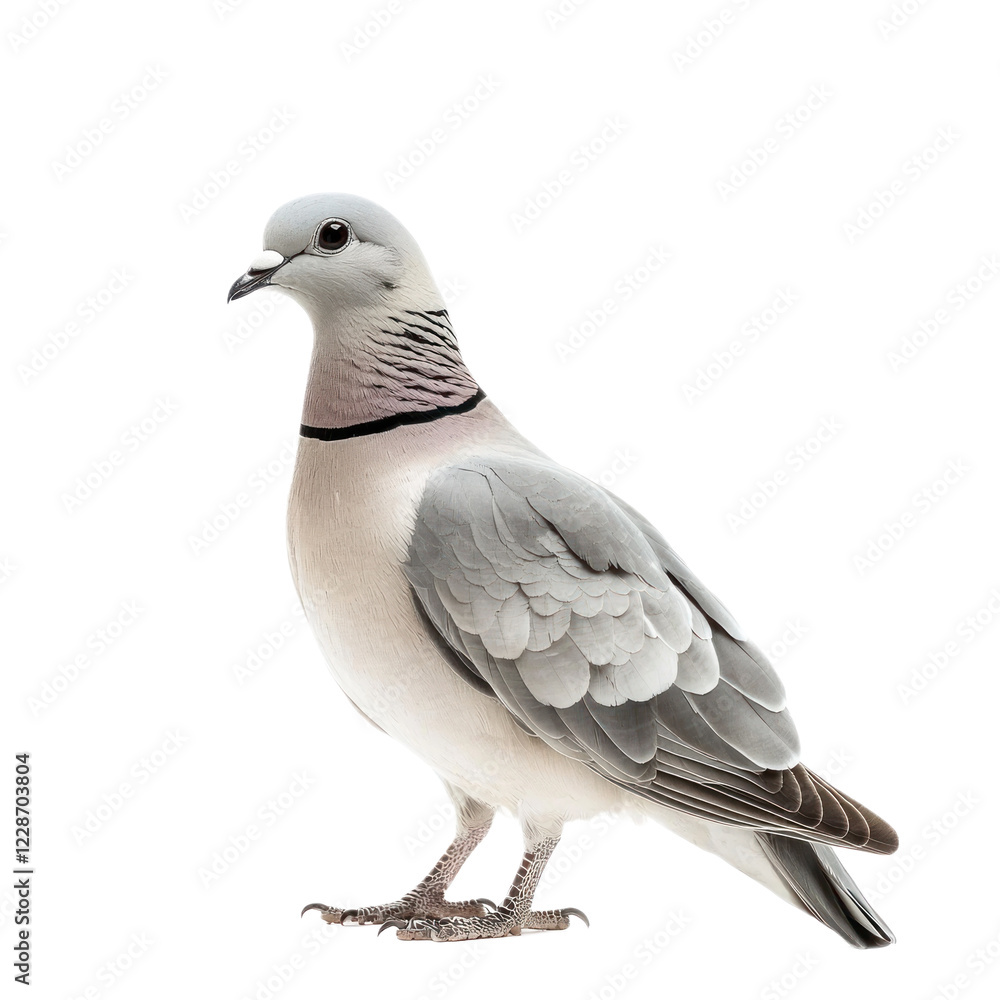 Naklejka premium Eurasian Collared-Dove, featuring pale gray plumage and a distinctive black crescent on the neck. isolated on transparency background