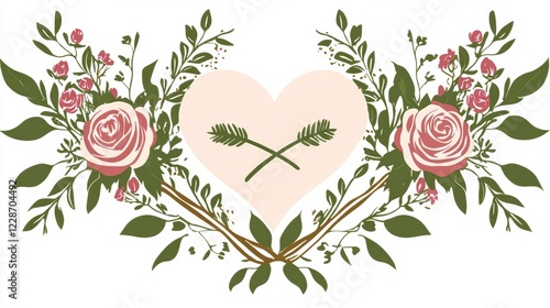 Floral Heart Design with Roses and Wheat Sprays