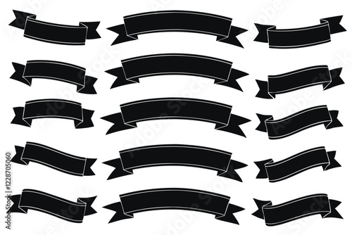 Set of Black ribbons and banners