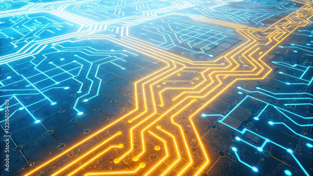 Fototapeta premium technology background concept, Abstract circuit board design with glowing lines