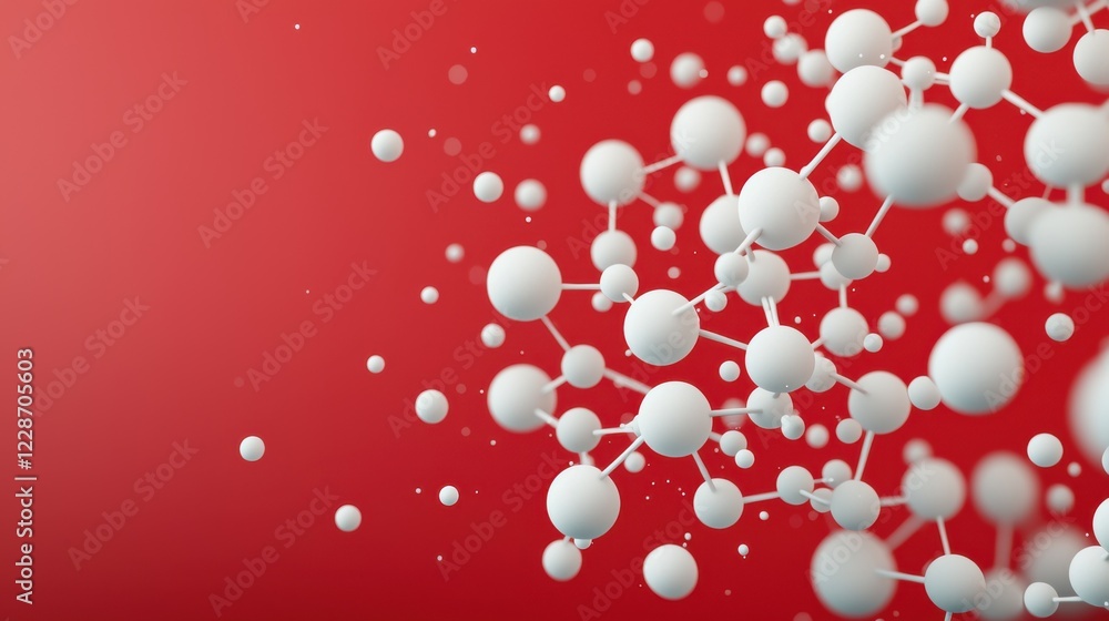 Molecular network of atoms and bonds against red background Molecular network of atoms and bonds against red background