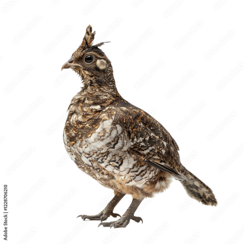 Ruffed Grouse, marked by its mottled brown feathers and ruffed neck. isolated on transparency background Ruffed Grouse, marked by its mottled brown feathers and ruffed neck. isolated on transparency background