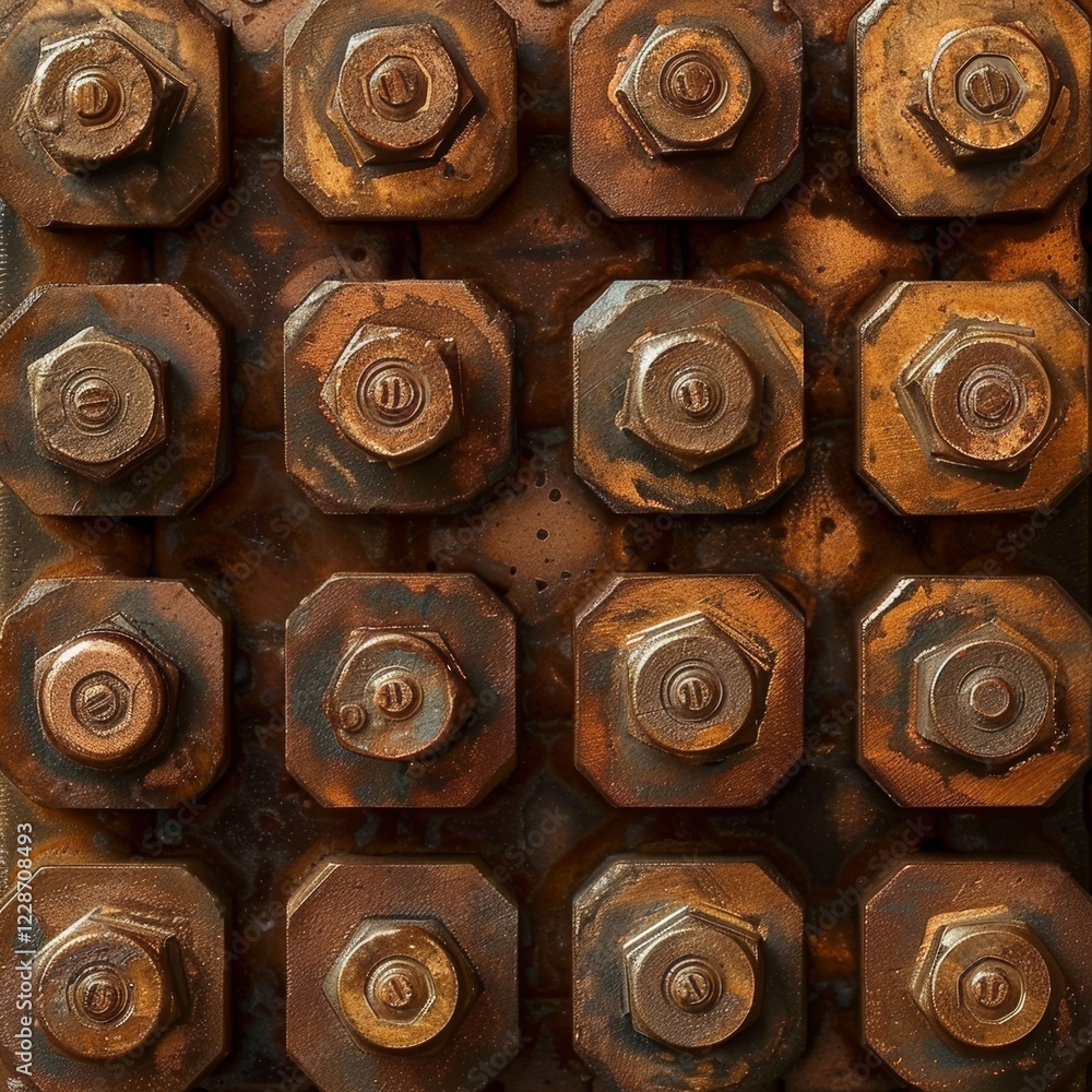 A Detailed Close-Up of Rusty Bolts on an Industrial Object Showing Weathering and Decay A Detailed Close-Up of Rusty Bolts on an Industrial Object Showing Weathering and Decay