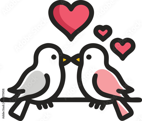 Lovebirds Perched on a Tree Branch – Romantic Bird Couple Illustration