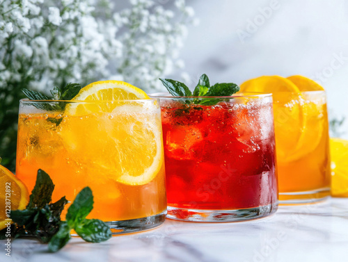 Refreshing cocktails with citrus garnishes for summer vibes. photo