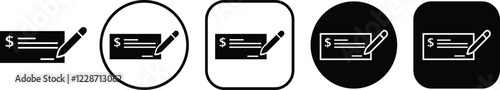 Payment check icon in flat and line style set. vector for apps or website bank cheque symbol. paycheck sign in black Bank Check related glyph icon. Isolated on transparent background.