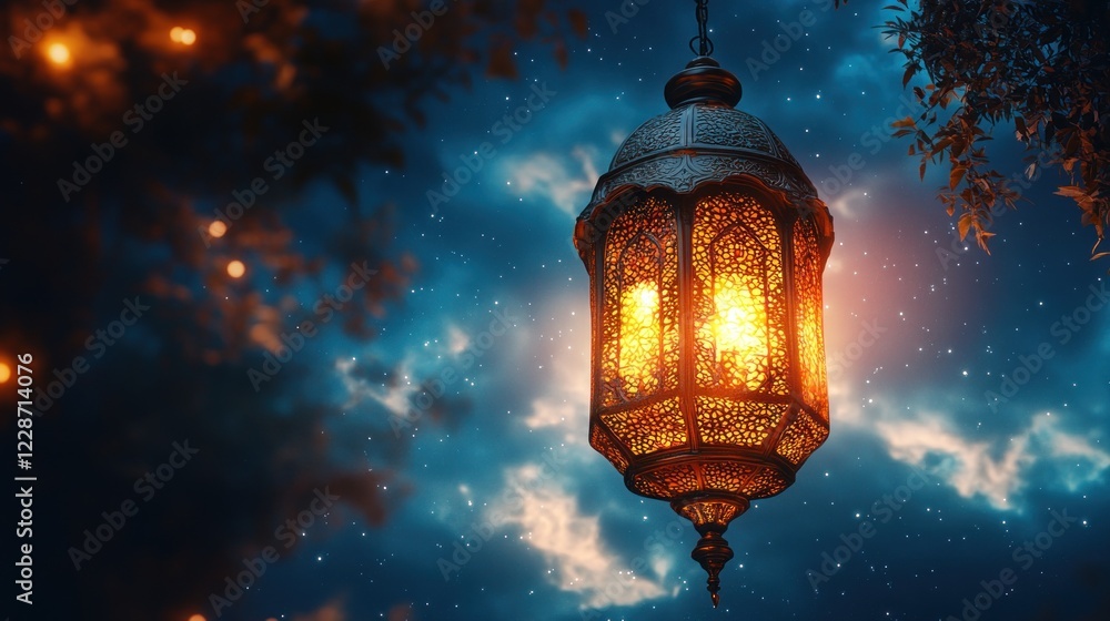 Glowing Ramadan Lantern Under the Starry Night Glowing Ramadan Lantern Under the Starry Night