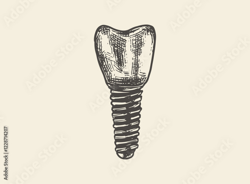 Illustration of an Human Tooth Implant Hand Drawn