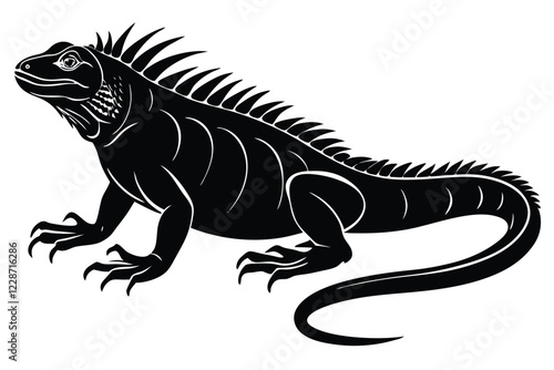 Iguana silhouette set collection isolated black on white background vector illustration