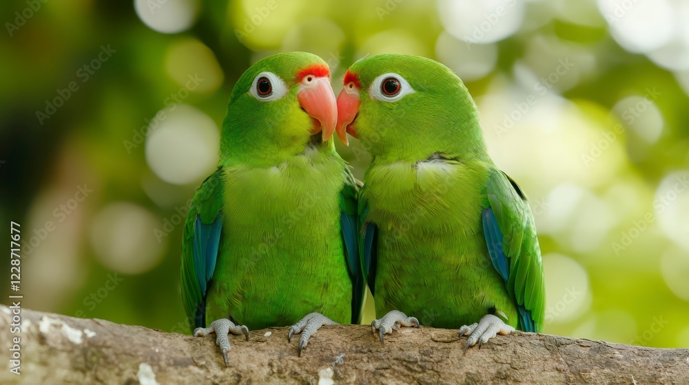 Adorable Green Parrots Nesting Together in Natural Habitat Adorable Green Parrots Nesting Together in Natural Habitat