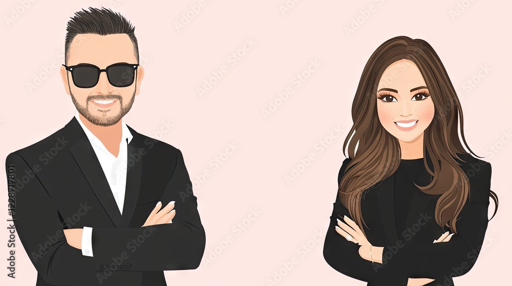 Confident business couple portrait, studio background, professional success Confident business couple portrait, studio background, professional success