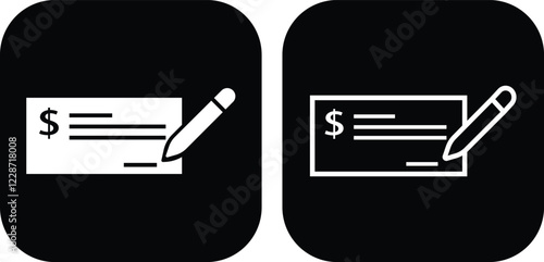 Payment check icon in flat style set. vector for apps or website bank cheque symbol. paycheck sign in black Bank Check related glyph icon. Isolated on transparent background.