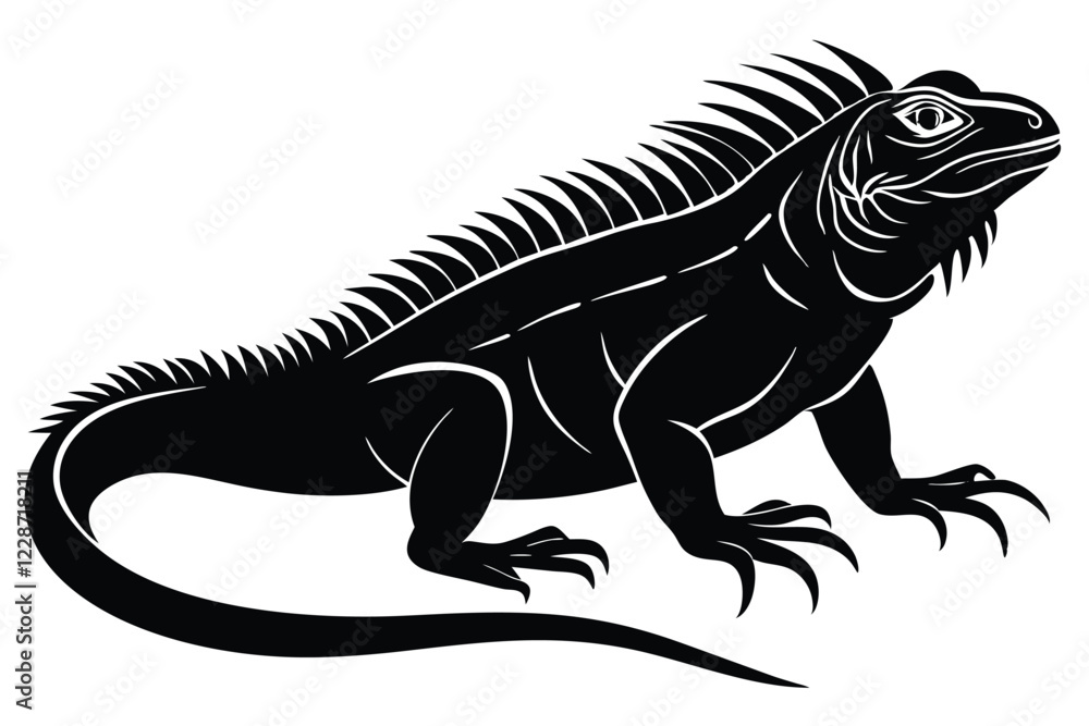 Iguana black and white illustration isolated on white background Iguana black and white illustration isolated on white background
