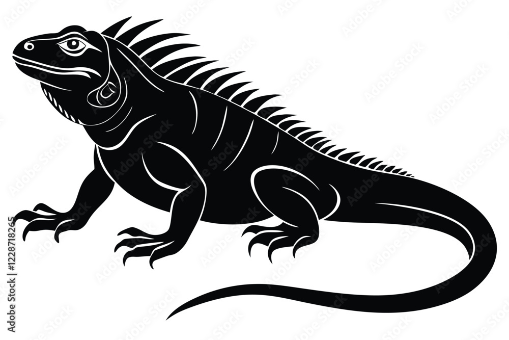 Fototapeta premium Iguana black and white illustration isolated on white background