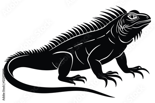 Iguana black and white illustration isolated on white background