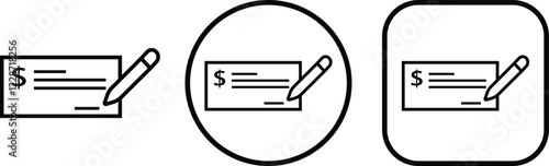 Payment check icon in line style set. vector for apps or website bank cheque symbol. paycheck sign in black Bank Check related glyph icon. Isolated on transparent background.