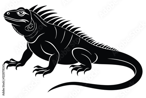Iguana black and white illustration isolated on white background