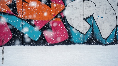 Snowy urban graffiti city street photography winter wonderland ground level artistic expression photo