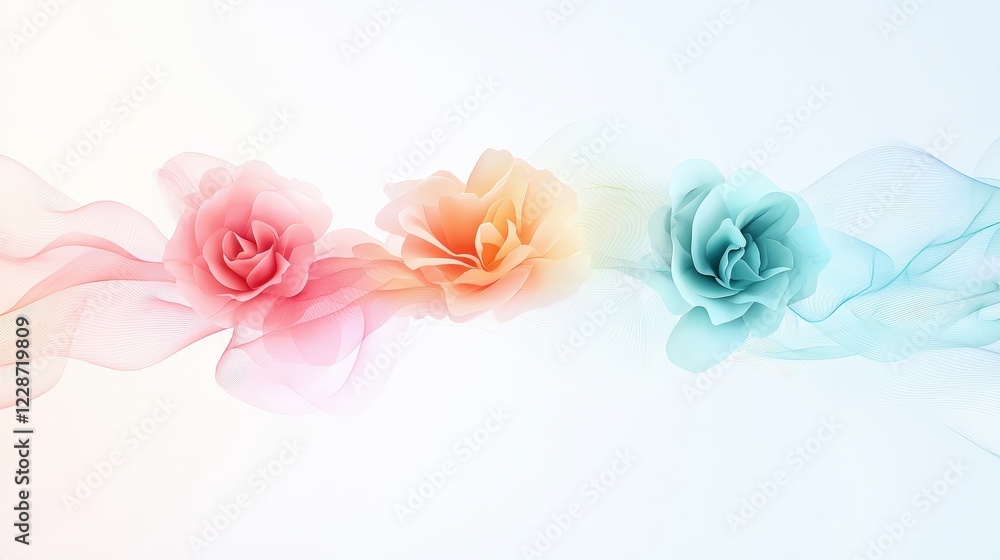 Delicate Roses with Soft Colorful Flowing Fabric Delicate Roses with Soft Colorful Flowing Fabric