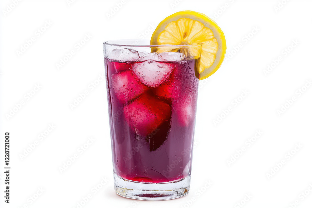 refreshing glass of vibrant red beetroot juice with ice and lemon slice refreshing glass of vibrant red beetroot juice with ice and lemon slice