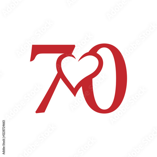 initial number 70 with love valentine day