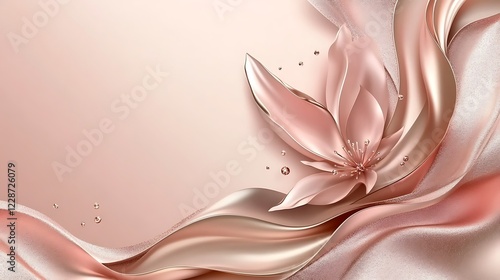 Rose Gold Flower On Elegant Silk Drapery
