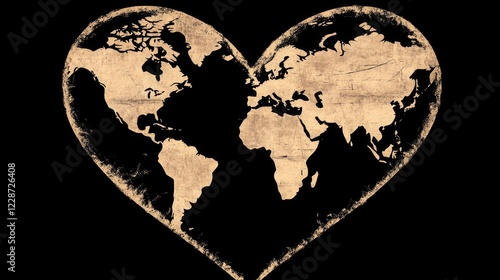 Fototapeta Naklejka Na Ścianę i Meble -  Global Heart World Map in Heart Shape Design