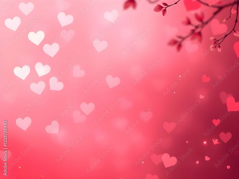 Romantic Valentine's Day background with pink-red gradient, glowing heart bokeh, sparkles, and floral patterns, creating dreamy elegance Romantic Valentine's Day background with pink-red gradient, glowing heart bokeh, sparkles, and floral patterns, creating dreamy elegance