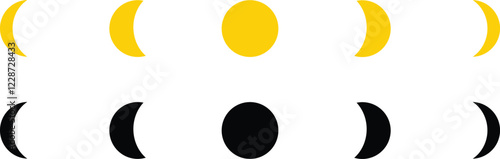 Moon and Crescent Icon in flat Set Vector Design for apps or website isolated on transparent background moon Lunar phases, cycles vector clipart. New, Full Moon, Waning Crescent