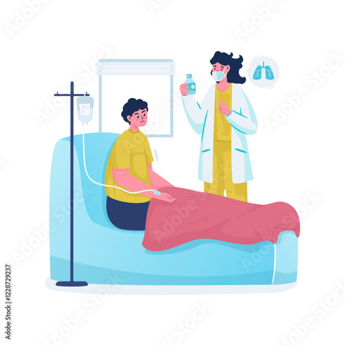 Doctor visiting inpatient giving medication consultation vector illustration