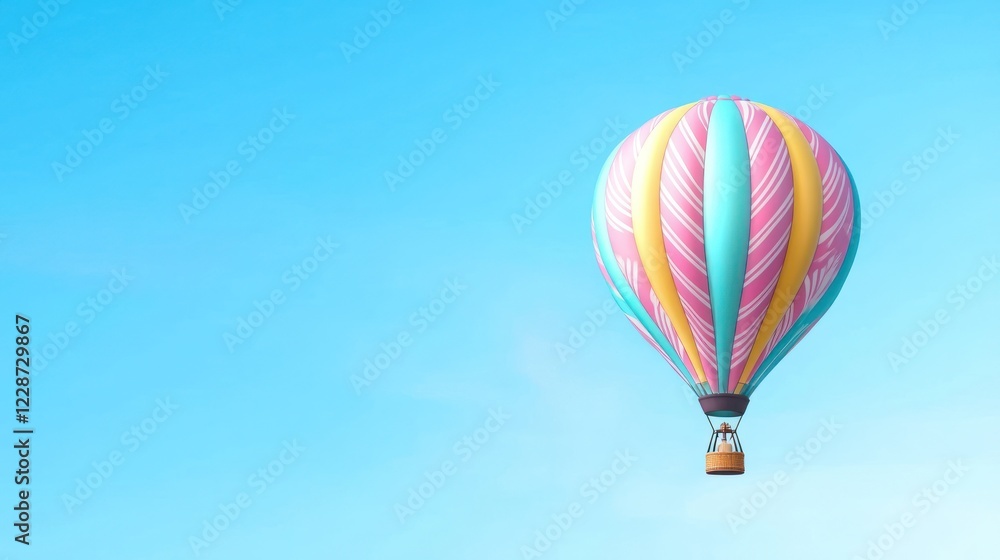 Naklejka premium Pastel Hot Air Balloon Soaring in a Blue Sky