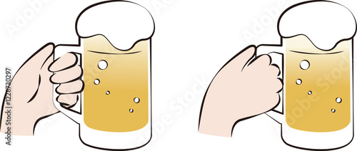 夏　ビール　生ビール　乾杯　ビジネス　人物　手描き　お酒　ジョッキ　手　イラスト素材