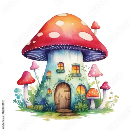 watercolors A whimsical mushroom house  illustration
