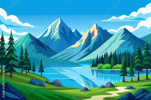 landscape with mountains and blue sky