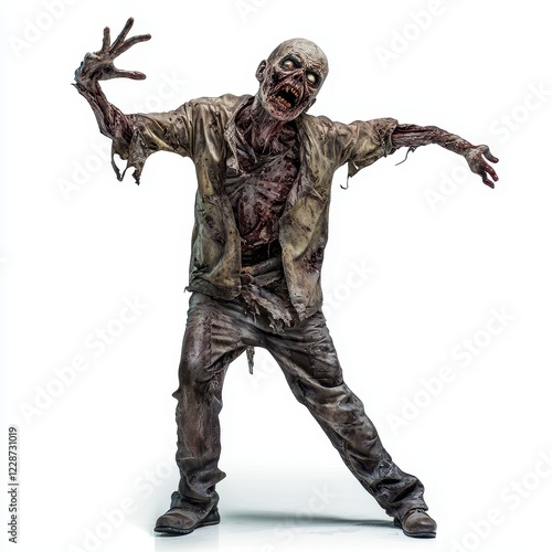 Zombie with Arms Raised Looking Forward in a Scary Pose