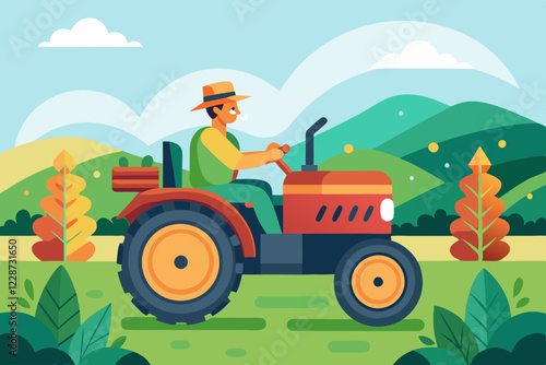 A farmer in a tractor