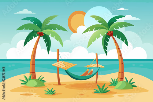 A tropical island with a hammock