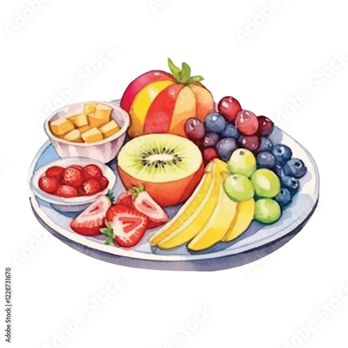 watercolors beautifully arranged fruit platter illustration