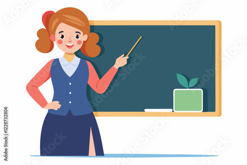 A female teacher teaching with a board