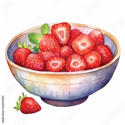 watercolors delicious bowl of fresh strawberries illustration